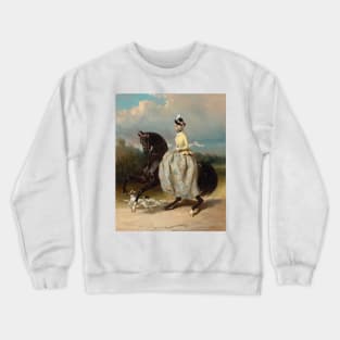 Woman In Marie Antoinette Costume On A Prancing Horse by Alfred de Dreux Crewneck Sweatshirt